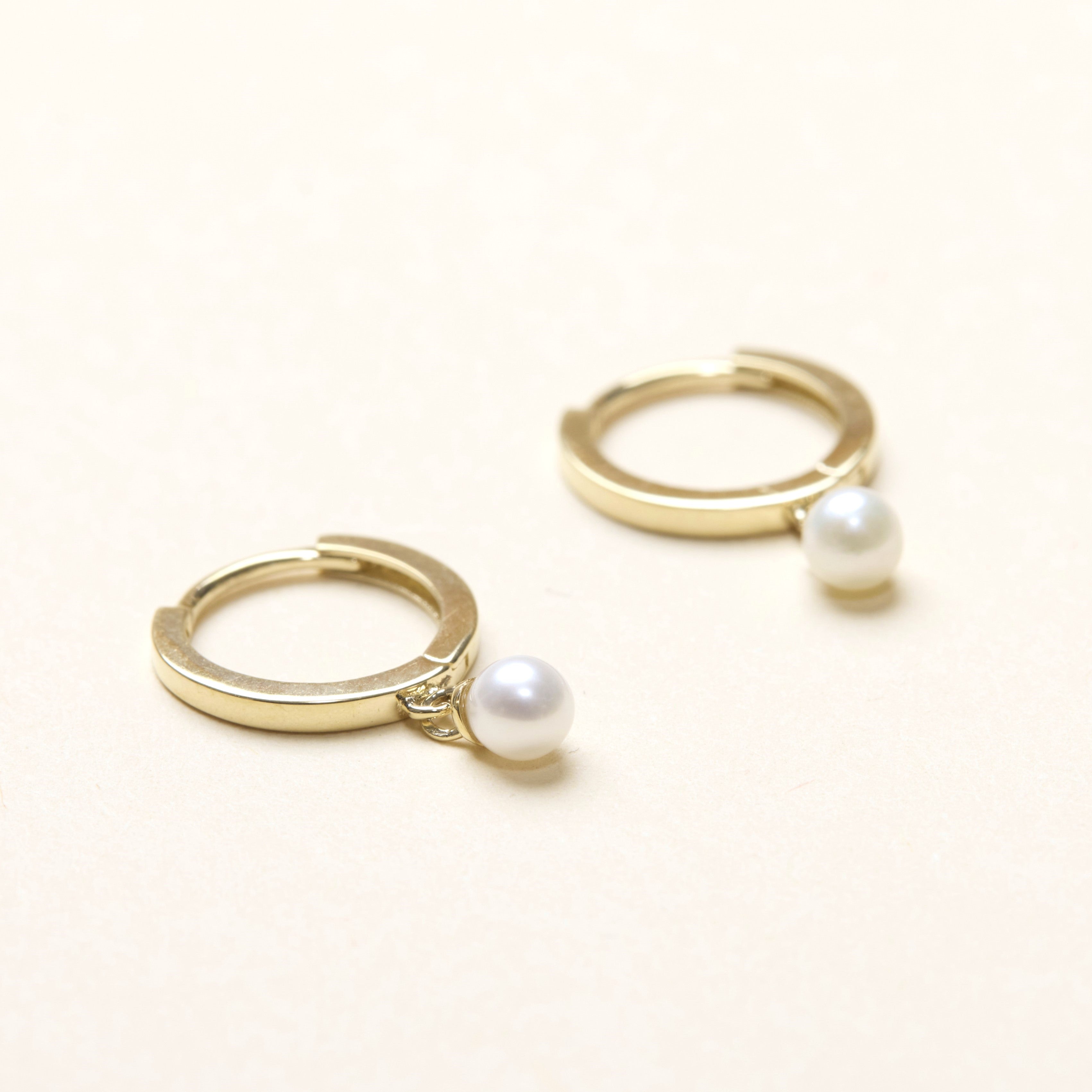 Pearl Drop Huggies [10K Solid Gold]