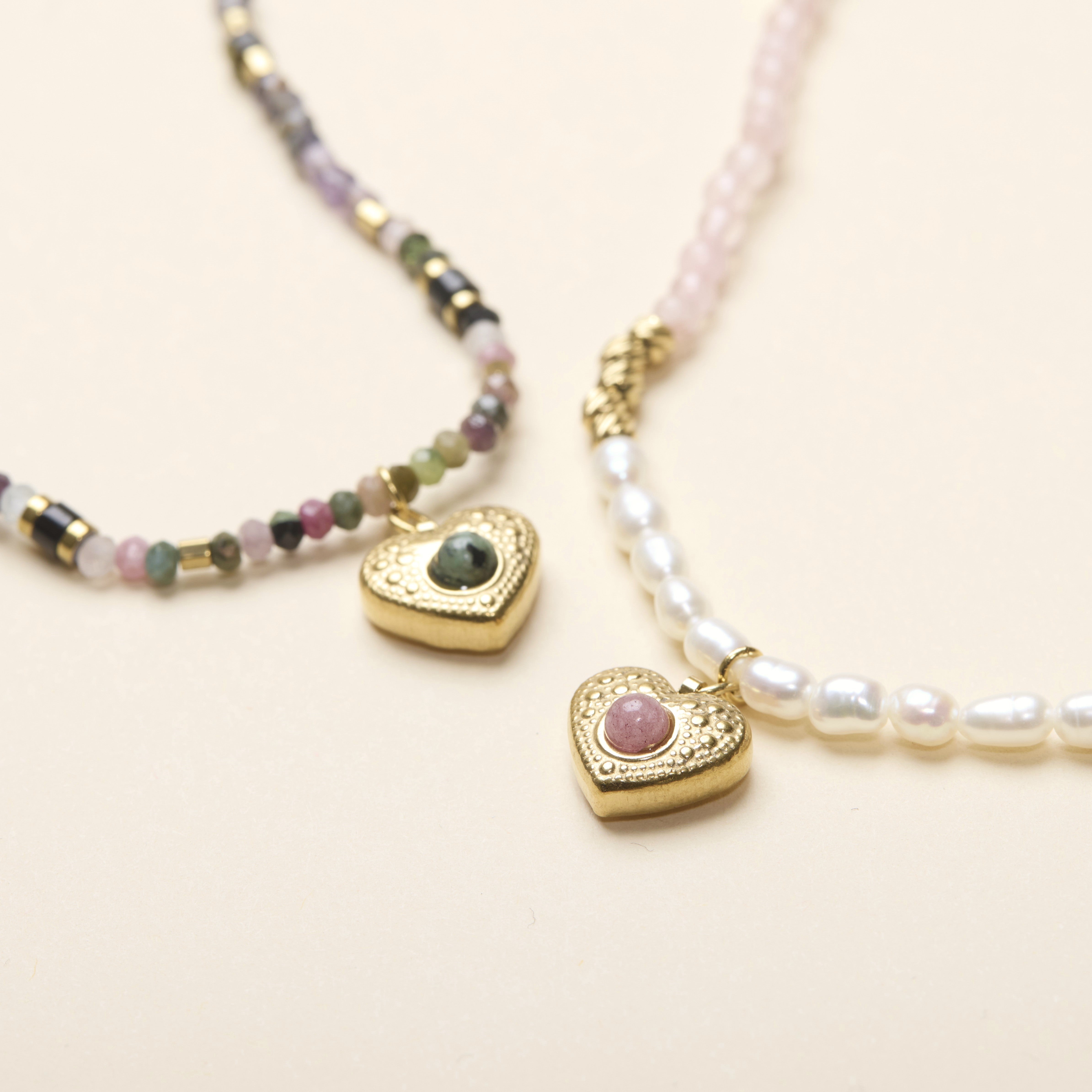 Stone Heart Charm Necklace