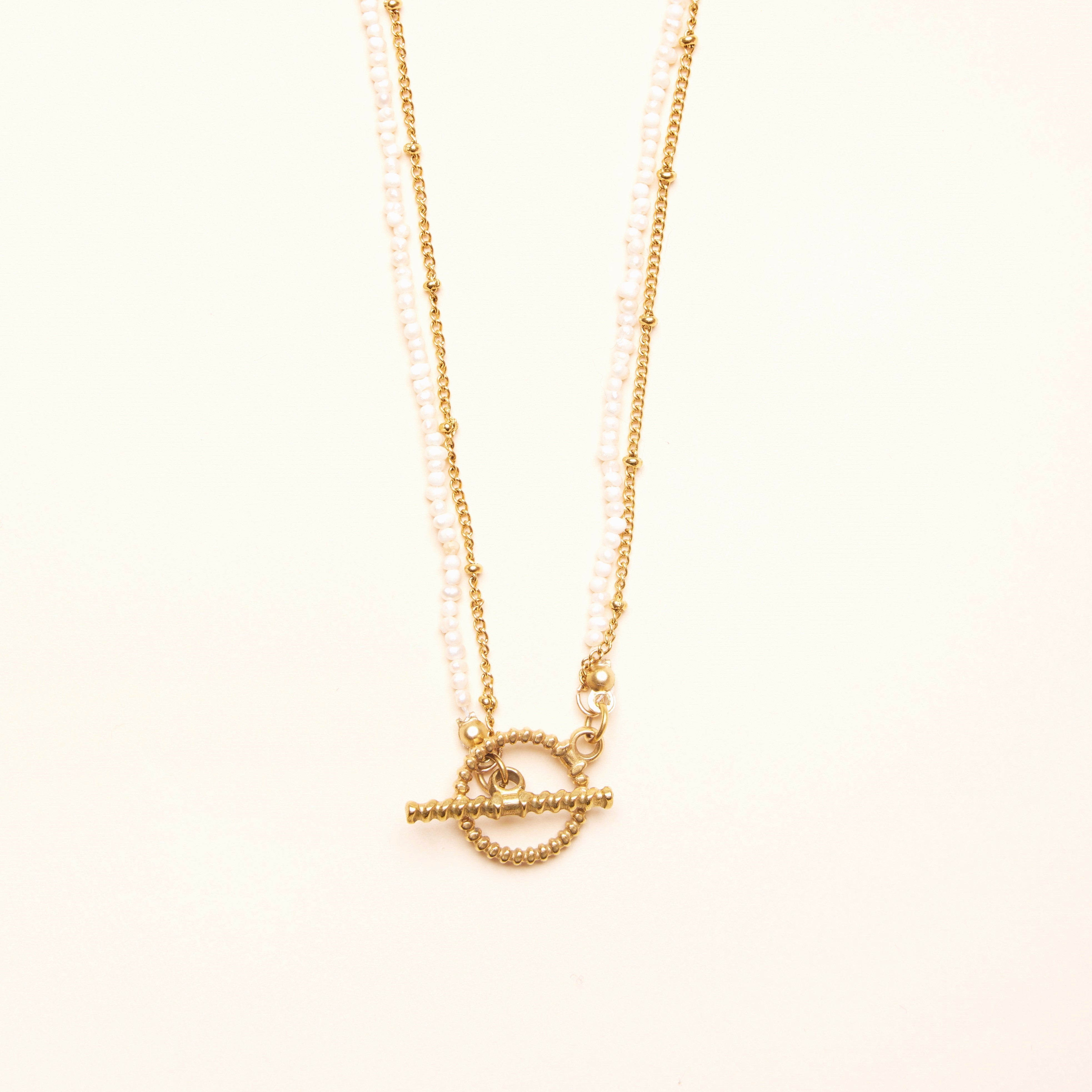 Mini Pearl Double Chain Toggle Necklace