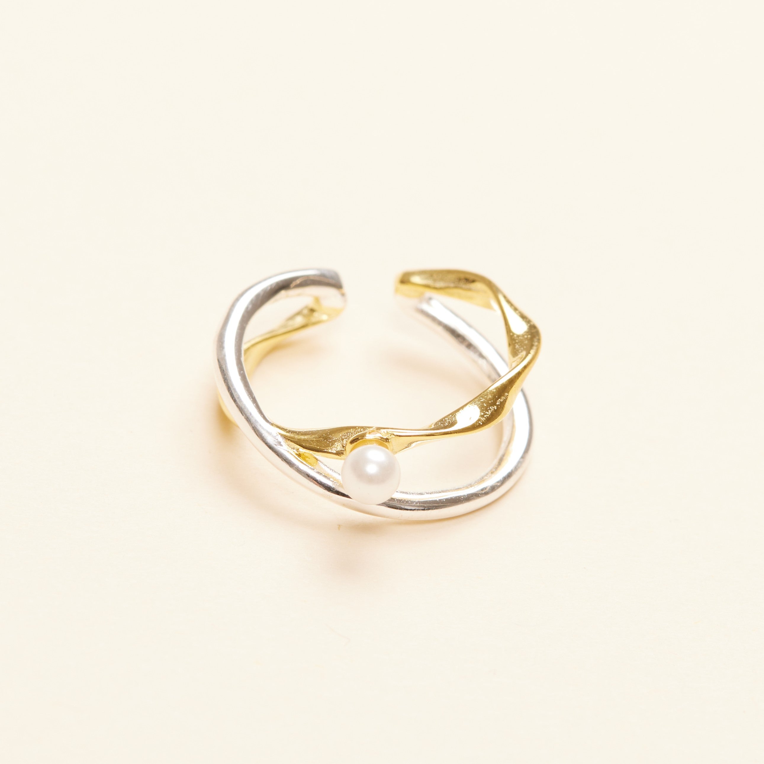 Two Tone Cross Over Ring [Gold Vermeil]